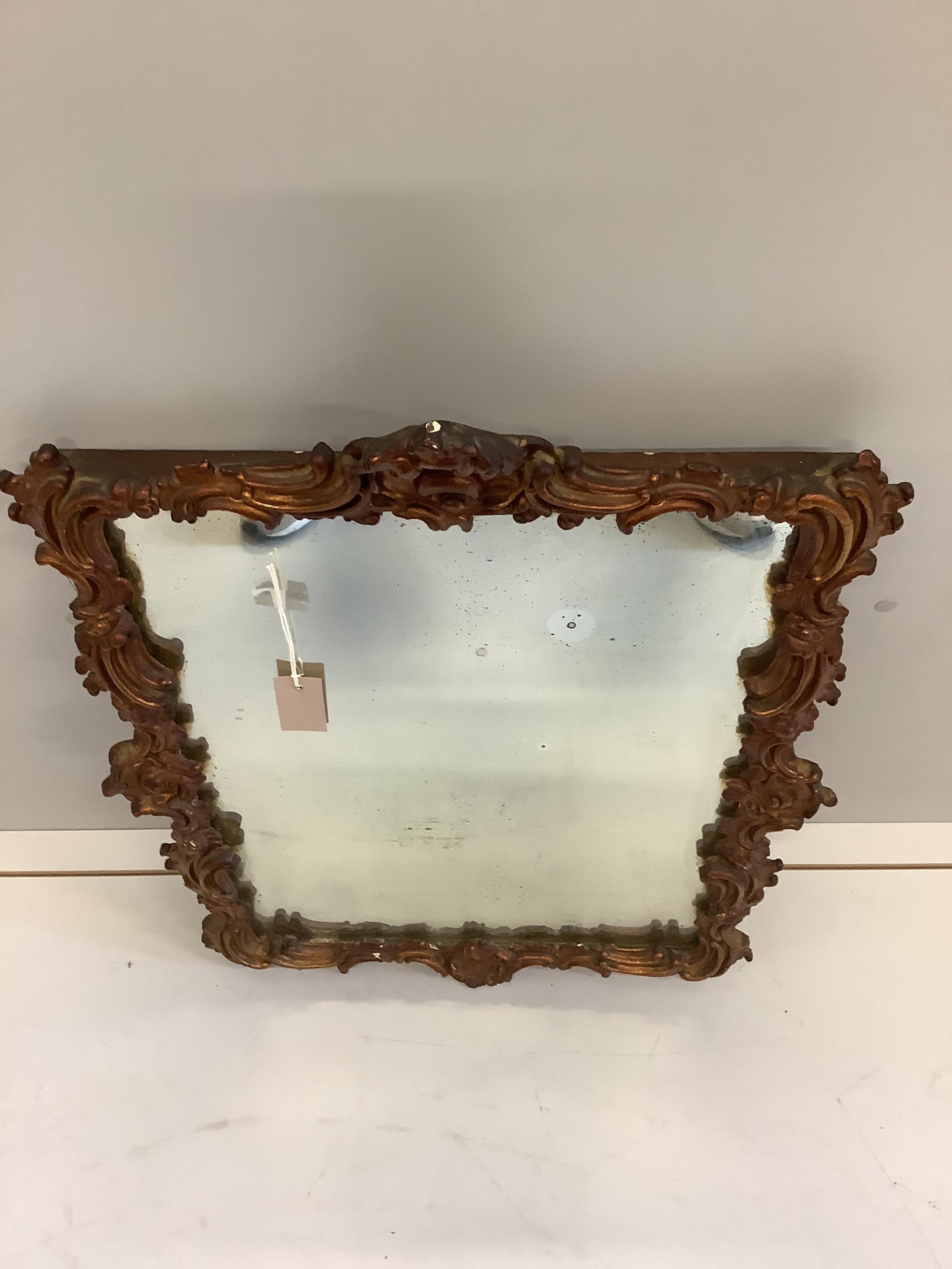 A Victorian style giltwood and composition rectangular wall mirror, width 54cm, height 76cm